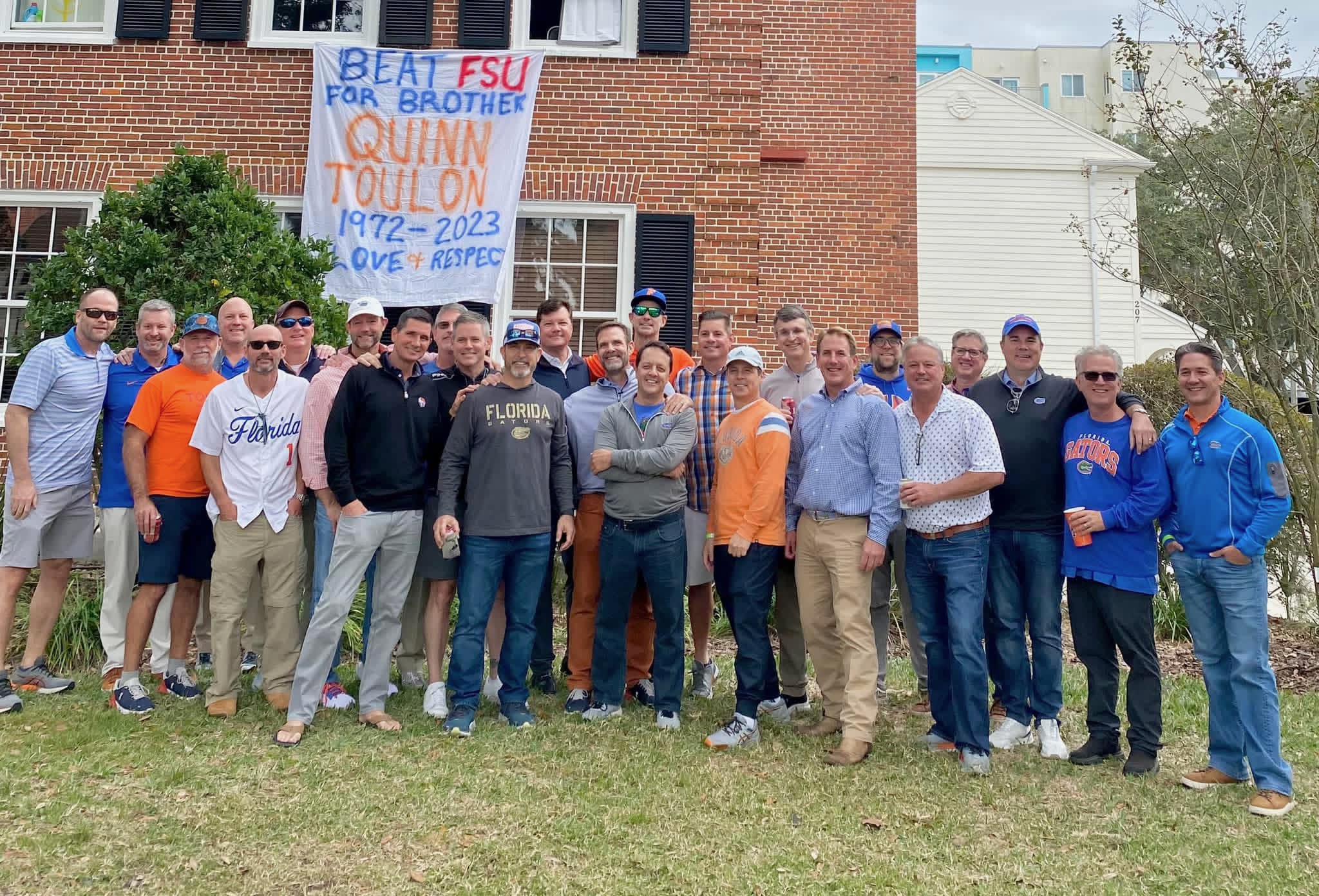 Alumni tailgate for the Florida vs FSU game honoring Brother Quinn Toulon